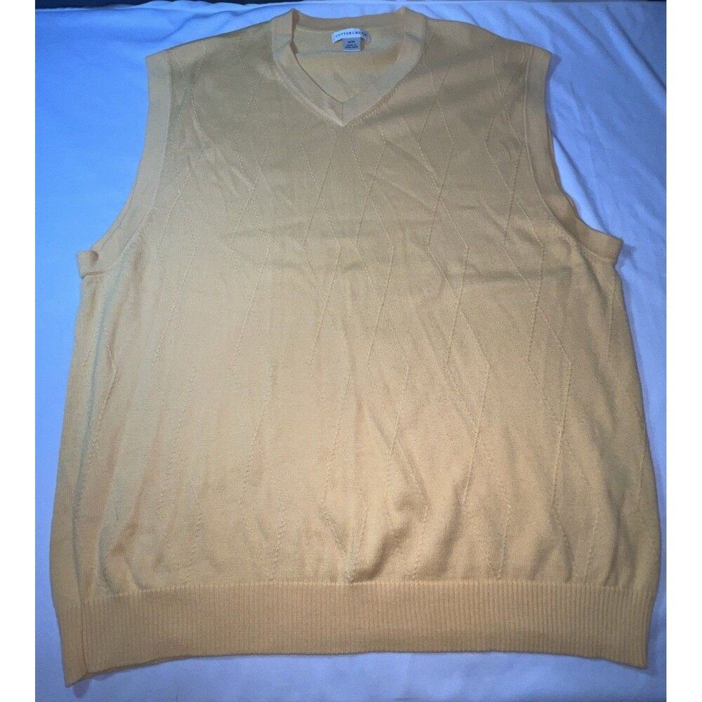 Cutter & Buck Men’s Sweater Vest Medium Yellow Argyle V-Neck Cotton